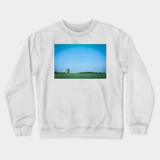 High voltage transmission line against clear blue sky Crewneck Sweatshirt